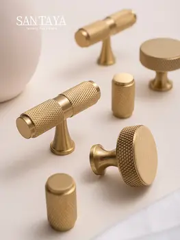 Santaya masivní kartáčovaná mosazná rukojeť s křížovým vroubkováním kuchyňské skříňky úchytky zásuvky šatní skříně 10 nejlepší prodej úchytky a knoflíky zásuvek v kartáčované zlaté barvě - №10