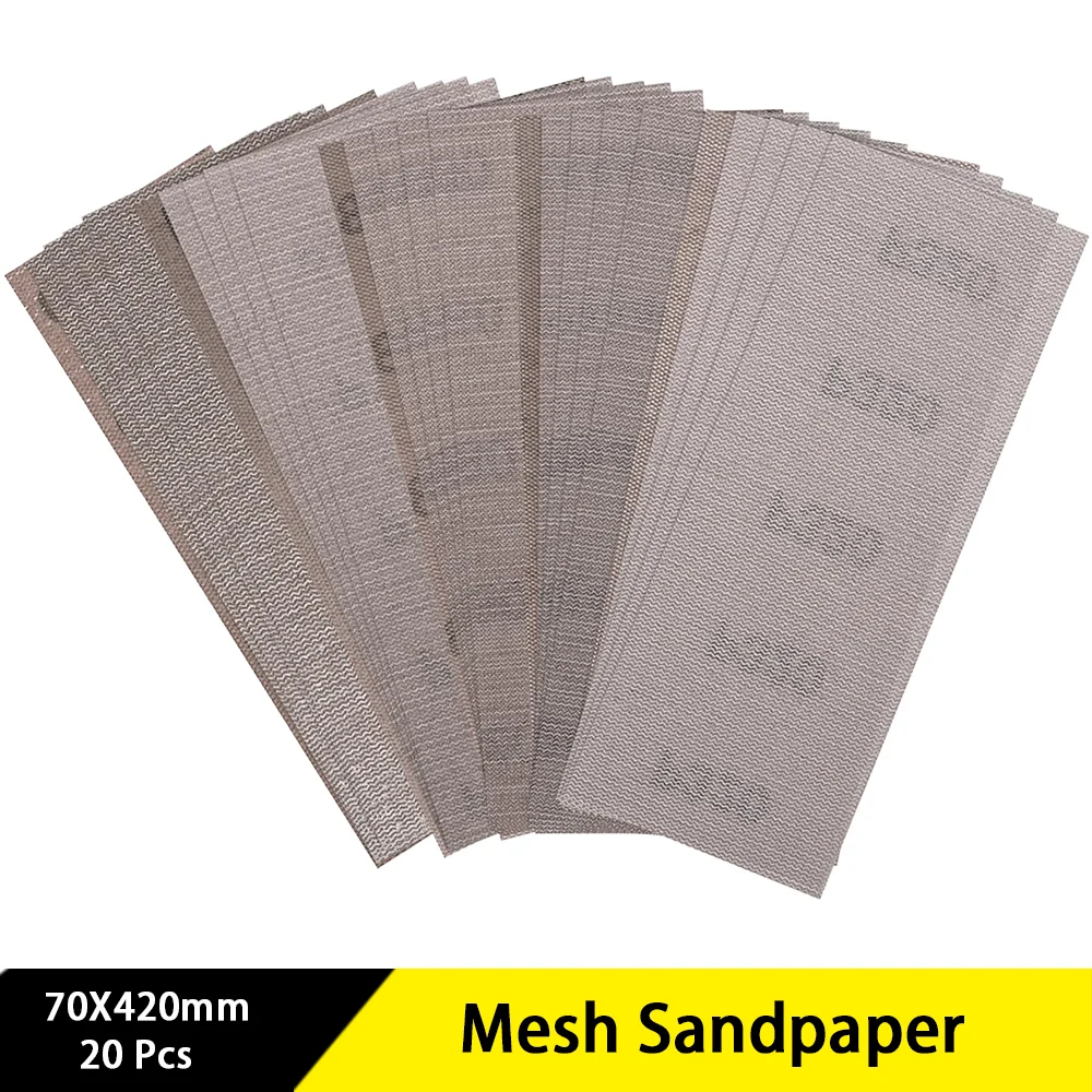 

70x420mm Mesh Sandpaper 20 Pcs Hook and Loop Sanding Disc Dust Free Grit 80/120/180/240/320 Assortment for Auto Wood Drywall