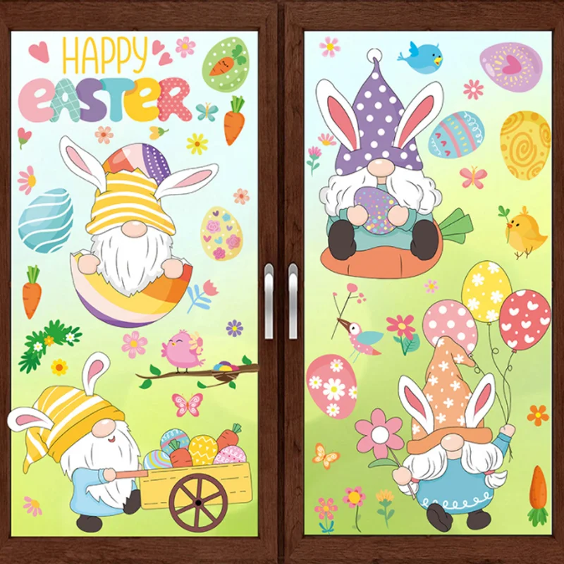 Cartoon Rabbit Egg Easter Wall Sticker Shop Window Glass Layout Electrostatic Sticker Moisture-proof Anti Fouling Removable