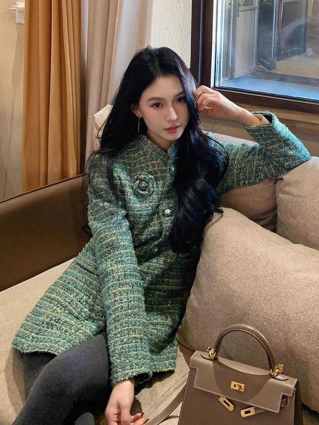 French Style Elegant Long Coat Women's Fashion Small Fragrance Style Jacket Rich Girl Beautiful Absolutely Amazing Mid-Length...