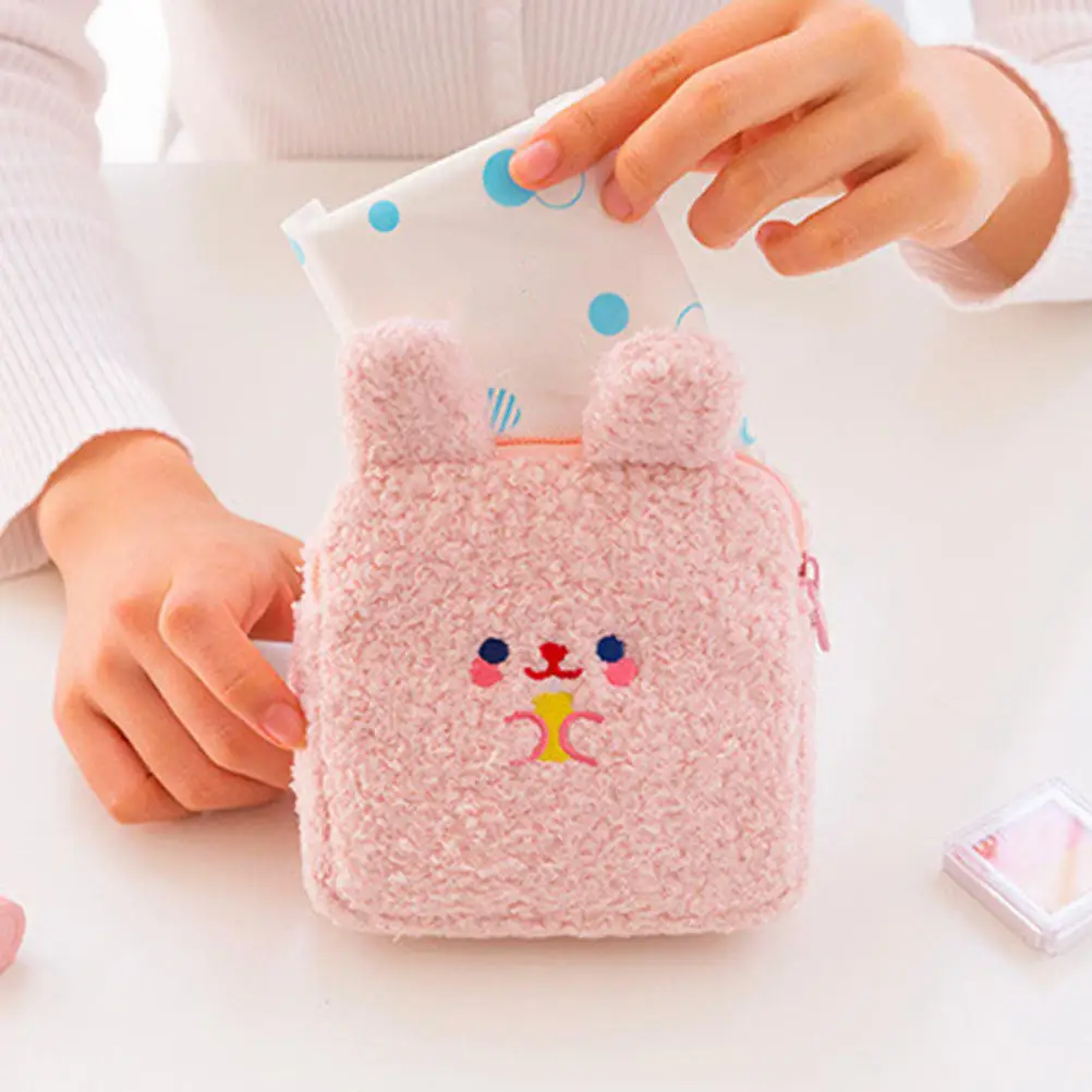 1Pcs Portable Sanitary Pad Bag Pink Cartoon Storage Pouch Multi-Function Mini Travel Wash Tote for Ladies