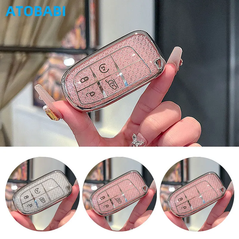 

Чехол для автомобильных ключей из ТПУ с кристаллами, сумка для Jeep Grand Cherokee Renegade Compass Dodge Durango Charger Challenger SRT Chrysler
