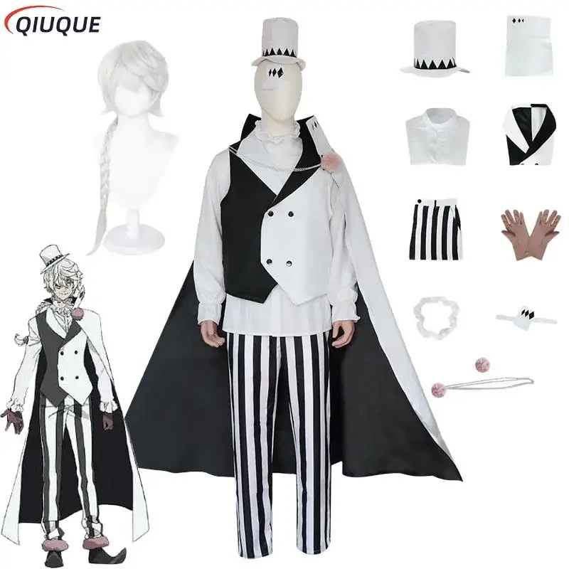 Anime Bungo Stray Dogs Season 4 Nikolai Gogol cosplay costume wig men outfit hat cloak vest Shirt pants scarf eyepatch gloves