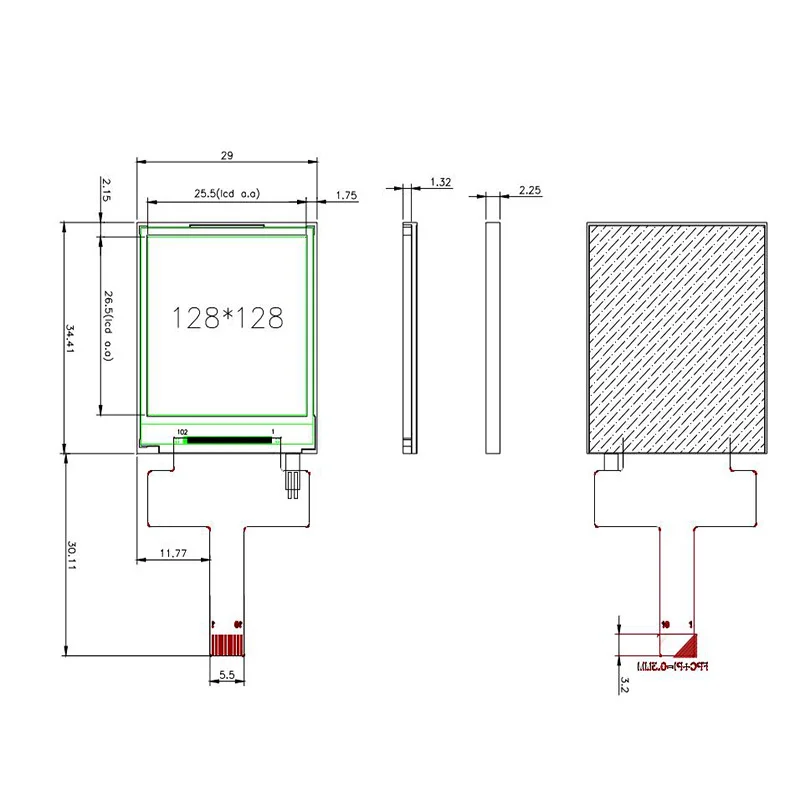 1.44 Inch TFT LCD 128*RGB*128 ST7735S Chip 4-Wire SPI Serial Port 10PIN 0.5MM Pitch Full Colour Plug-in Model Non-Touch