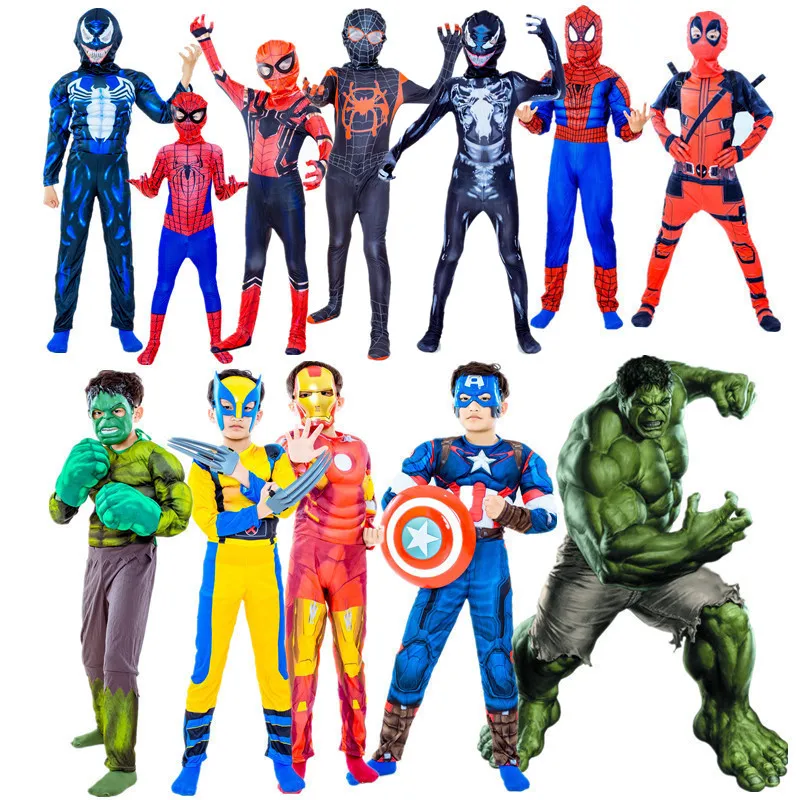 Marvel 4-12Y เด็ก Hulk/Spiderman/Iron Man/Venom/ Deadpool เครื่องแต่งกายเด็กหญิงเด็กชาย Avenger หน้ากาก/โล่/ถุงมือคอสเพลย์ของขวัญแฟนตาซี