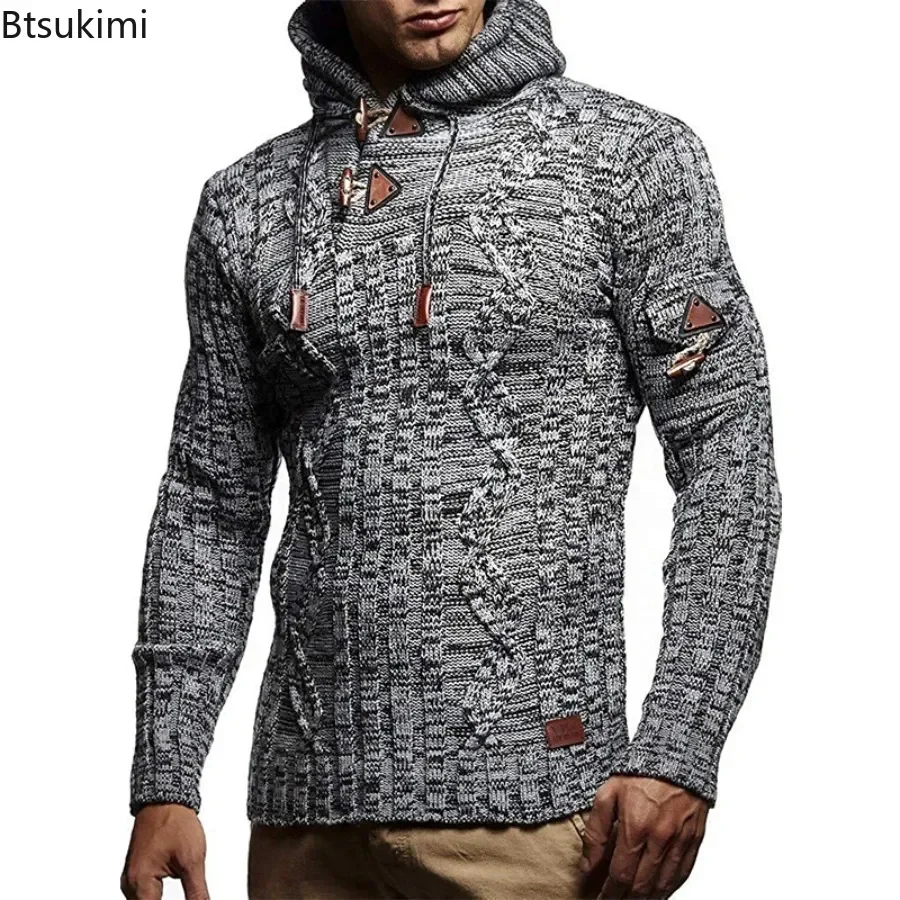 Outono inverno novo pulôver com capuz masculino suéteres manga longa conforto estiramento camisola moda masculina magro malha topos homem roupas