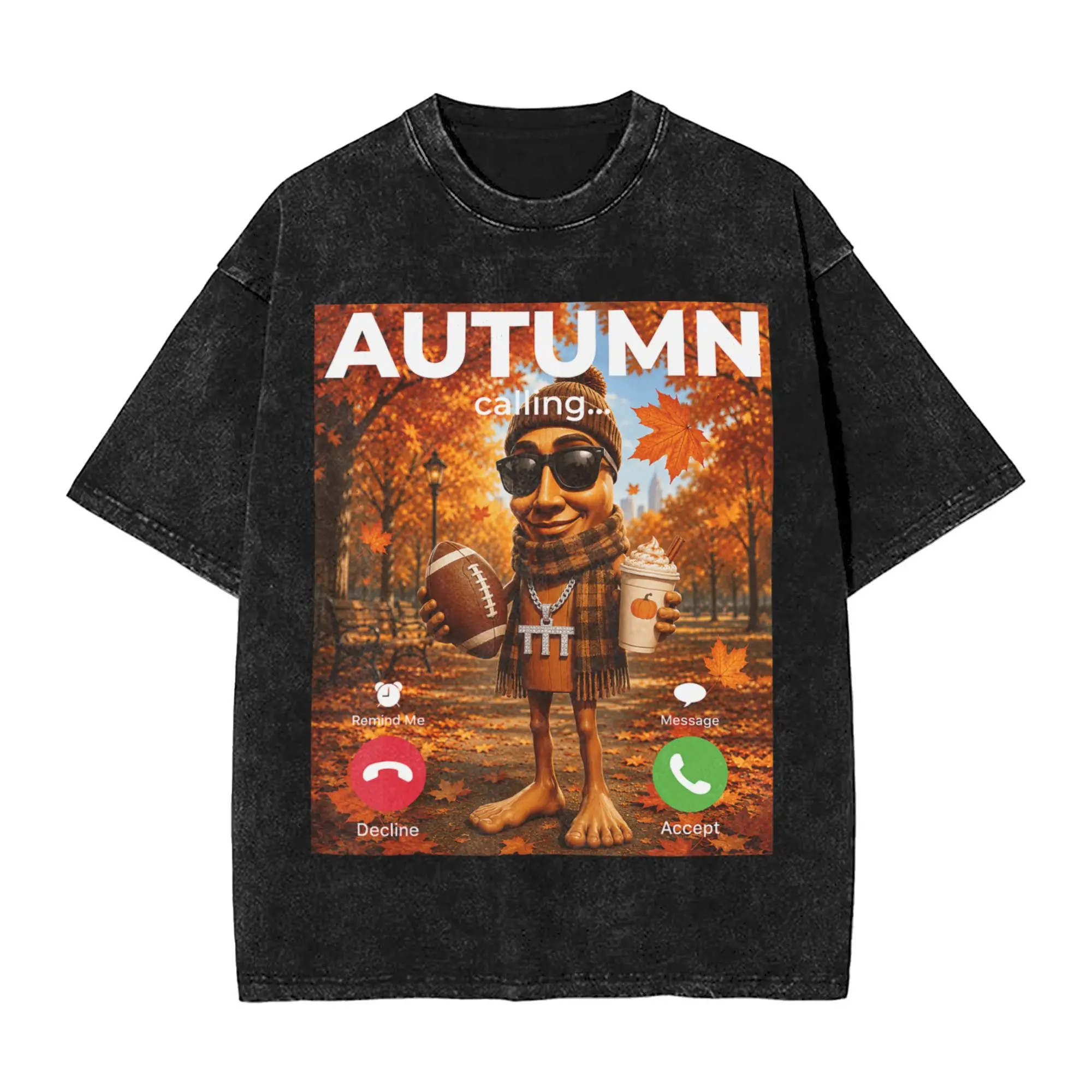 Sweater Weather Football Pumpkin Spice Cozy Fall Tung Sahur Men T Shirts Washed Casual Tee Shirt Short Sleeve Crewneck T-Shirts