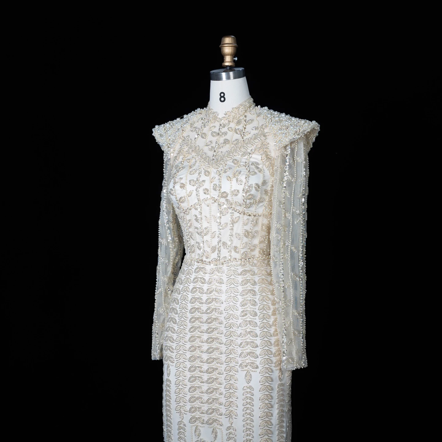 Sharon Said Luxuriöses Dubai Rosa Perlenbesetztes Abendkleid mit Langen Ärmeln Saudi-Arabisches Hochzeits-Bankett-Partykleid SS696 Maßanfertigung – Detail 15