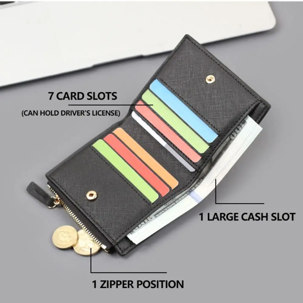 

Minimalist PU Leather Men's Short Wallet Black White Large Capacity Retro Coin Purse Zipper Design ID Card Holder Men Boys