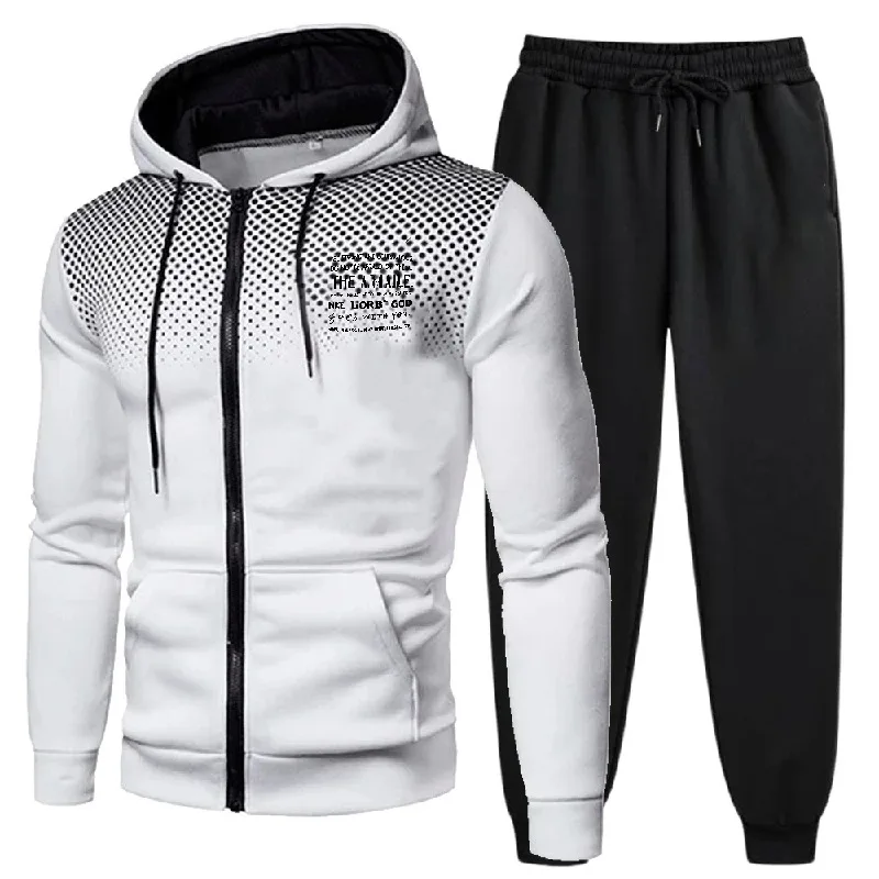 طقم جاكيت رجالي أسود أحمر متدرج مطبوع عليه 411 نص بسحاب هوديي لملابس رياضية خارجية غير رسمية