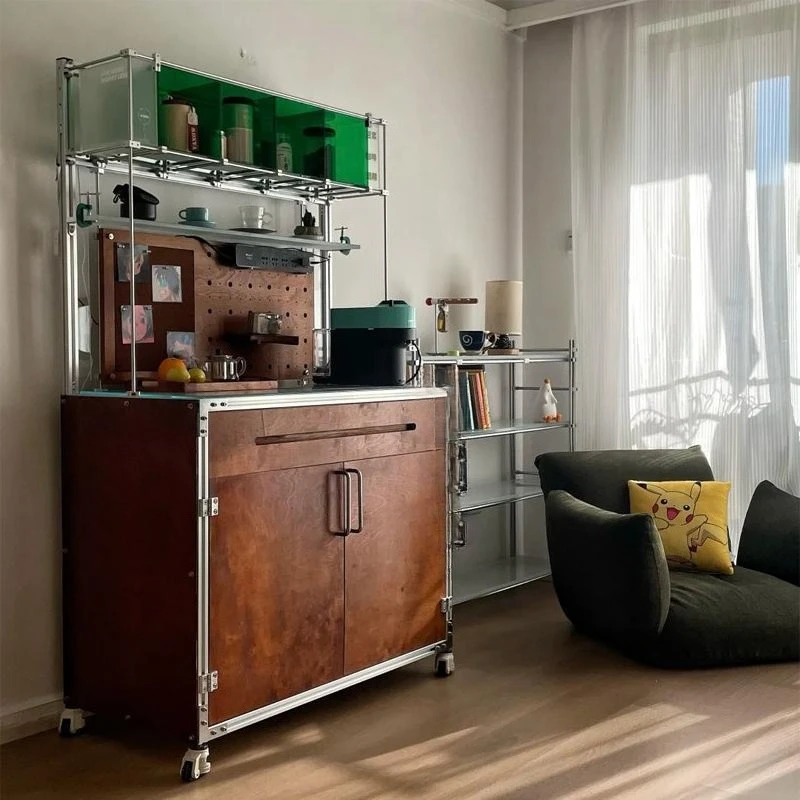 Боковой шкаф от пола до потолка Акриловый шкафчик для домашнего хранения Оптическая ось Многослойный шкафчик из нержавеющей стали