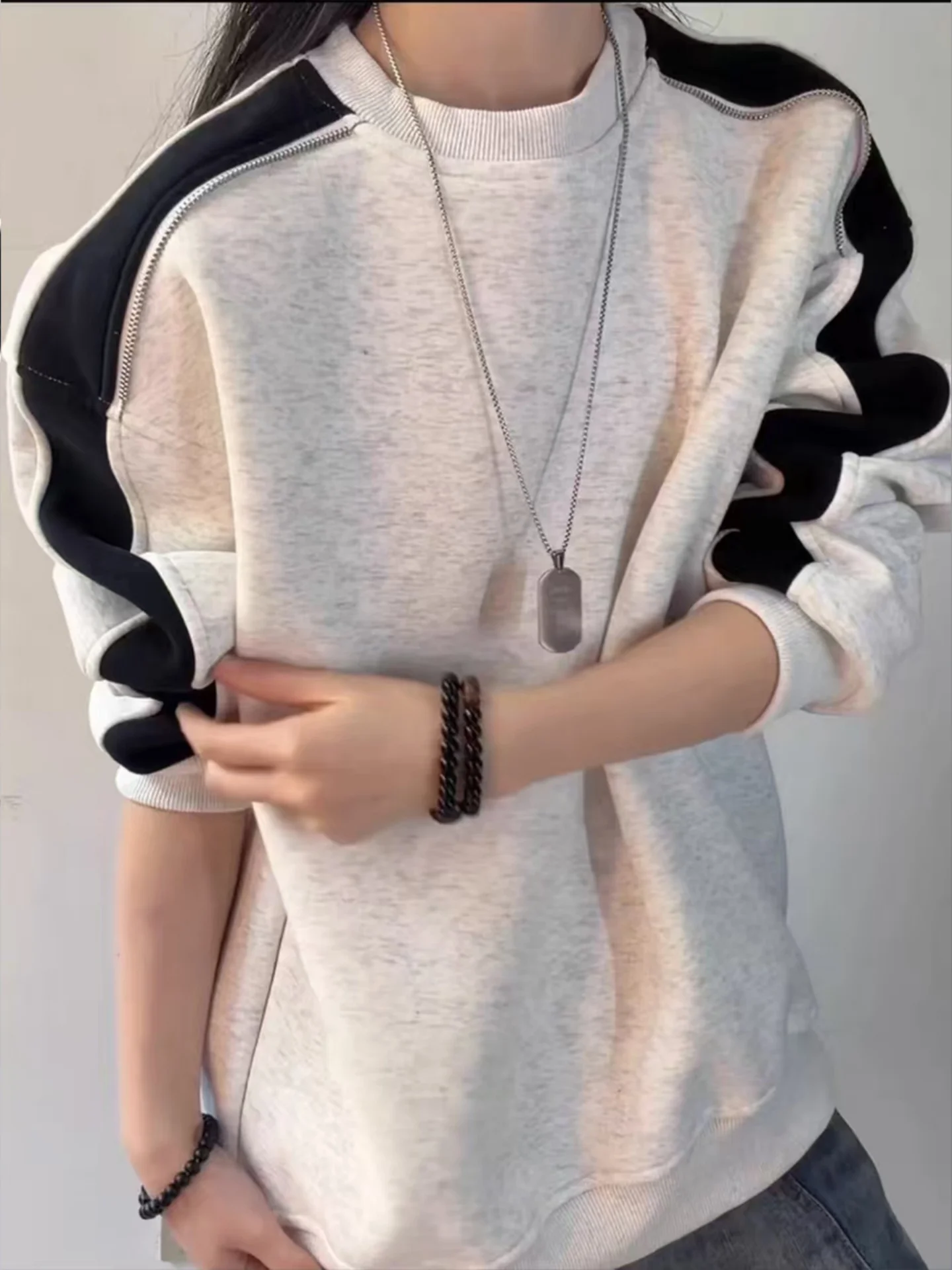 

American Color Blo Fce Lined Hoodie ex Long Sve round Ne Base irt for Autumn Winter Warm Casual Wear