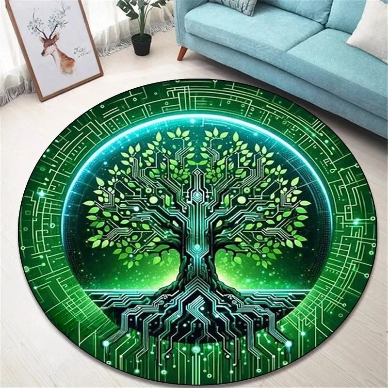 1pc Round Rug Symbol Celtic Tree of Life 3D Printed Rug Entrance Mat for Home Living Room Bedroom Decoration Carpet