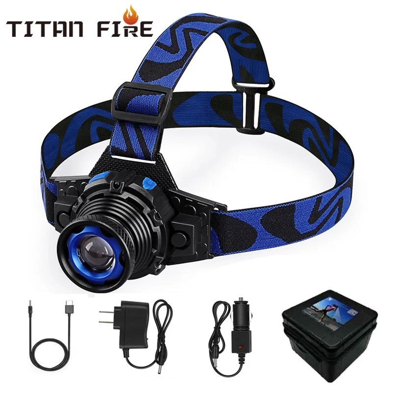 ZK20 Waterproof LED Headlamp 8000Lums Built-in Battery Flashlight Rechargeable HeadlightRotary Zoom 3 Modes USB Charging Fishing