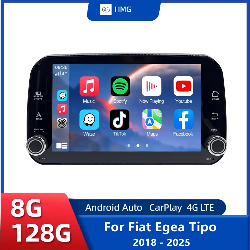 HMG Android Autoradio CarPlay Bluetooth WIFI für Fiat Egea Tipo 2018 - 2025 GPS Multimedia Player Stereo Touchscreen