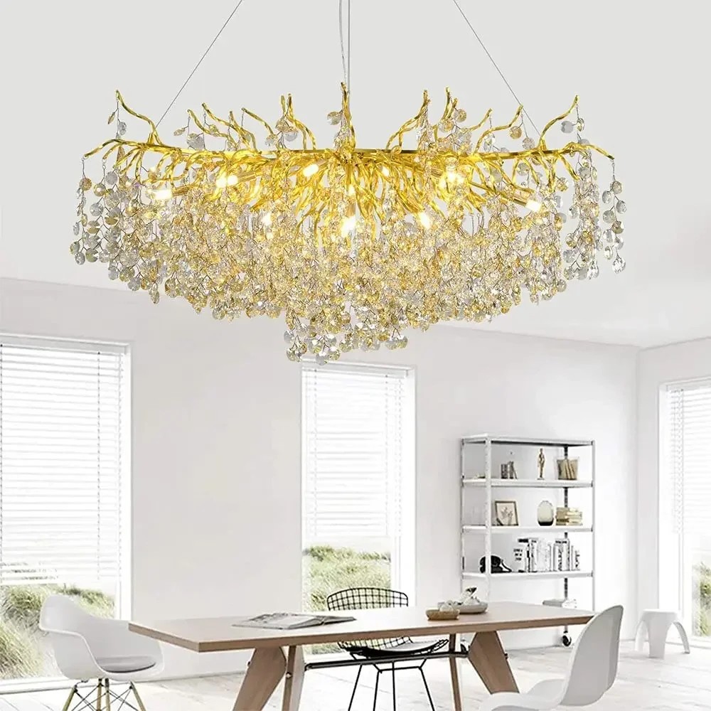 pingente de ouro de cristal lustres decoracao interior gotas de chuva de vidro lampadas led para teto sala de jantar 01