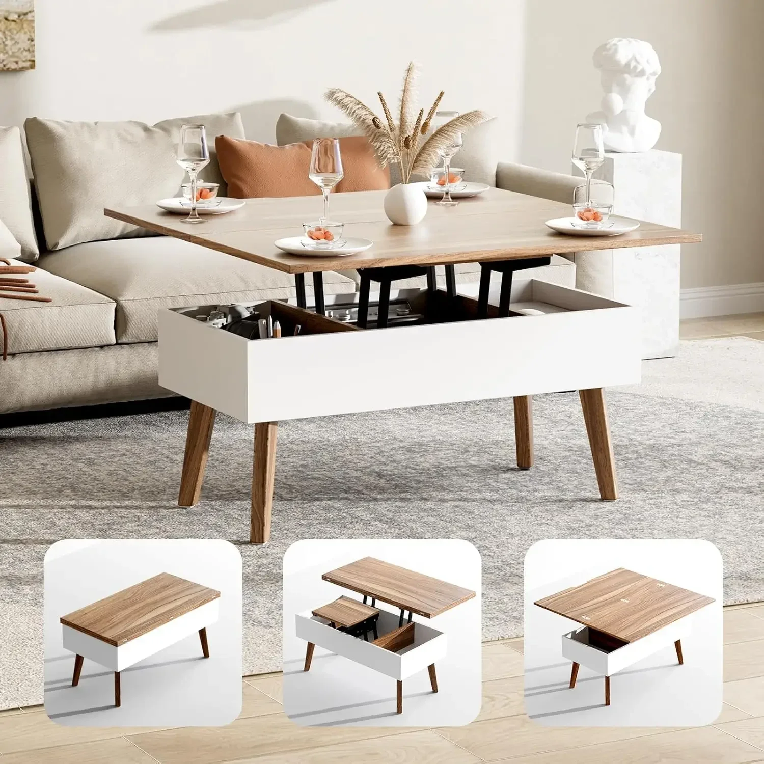 3 in 1 Lift Top Coffee Table, Ten Minutes Install Multifunction Coffee Table, Coffee Table Converts to Dining Table