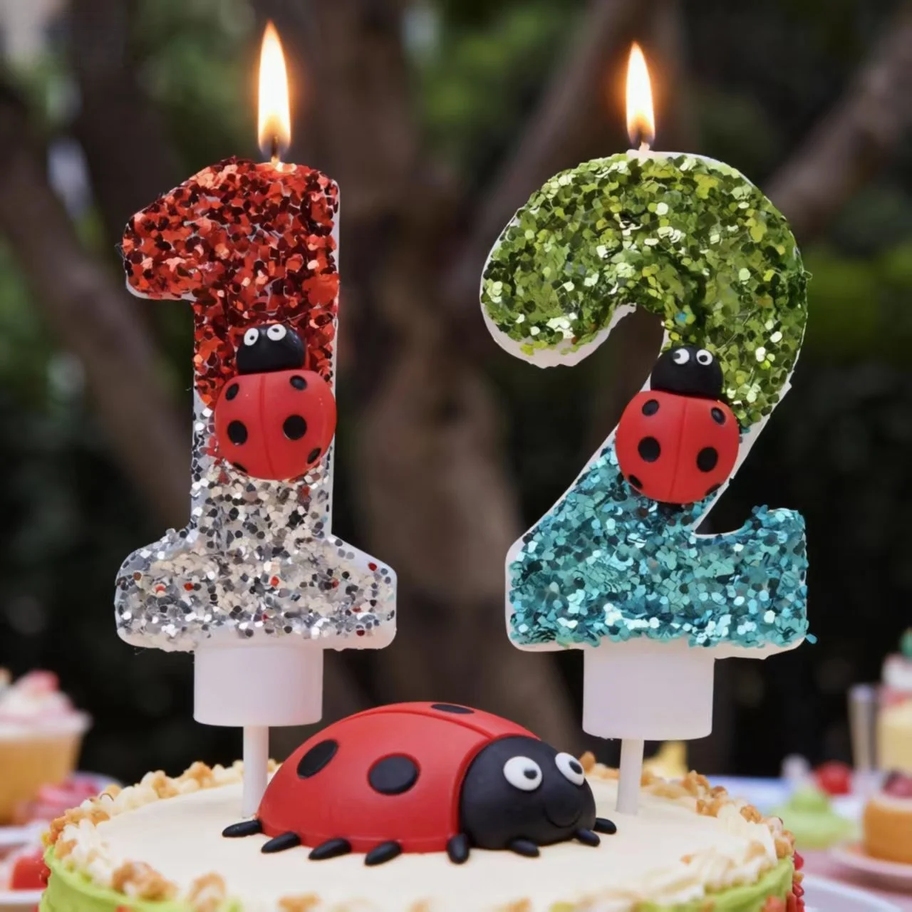 Niedliche 3D-Marienkäfer-Kerze, Insekten-Thema Geburtstagstorten-Deko für Kinder-Gartenparty-Kerzen