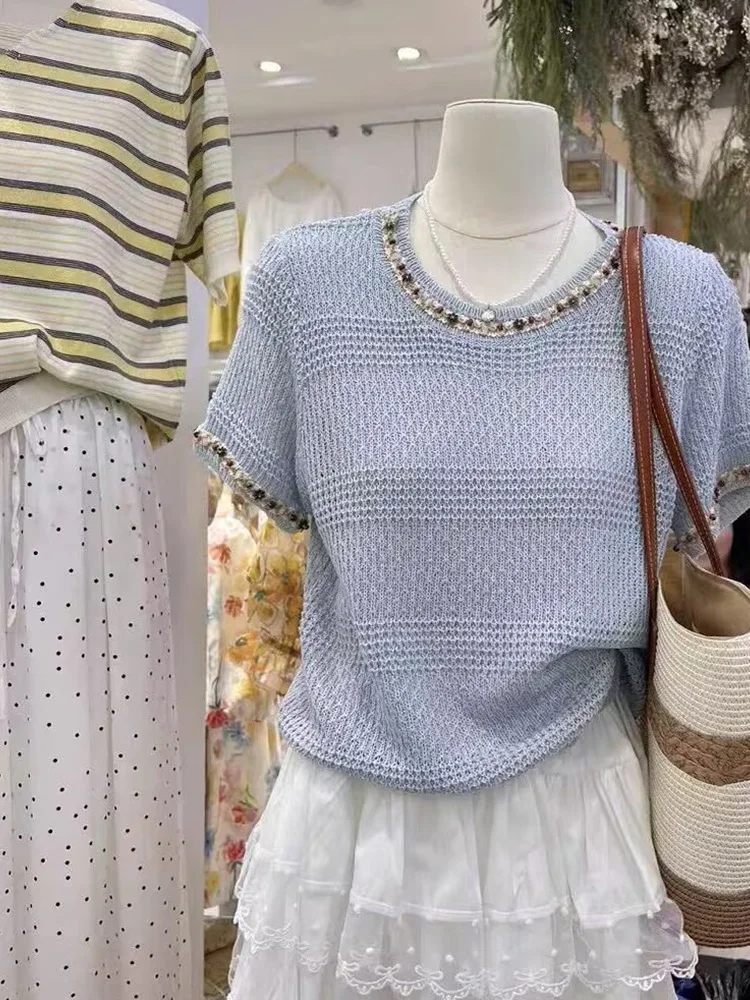 Faionable round Ne ort Sve Knitted Sweater Women's Sli Versatile Heavy Embroidery Casual Commute Korean Sle