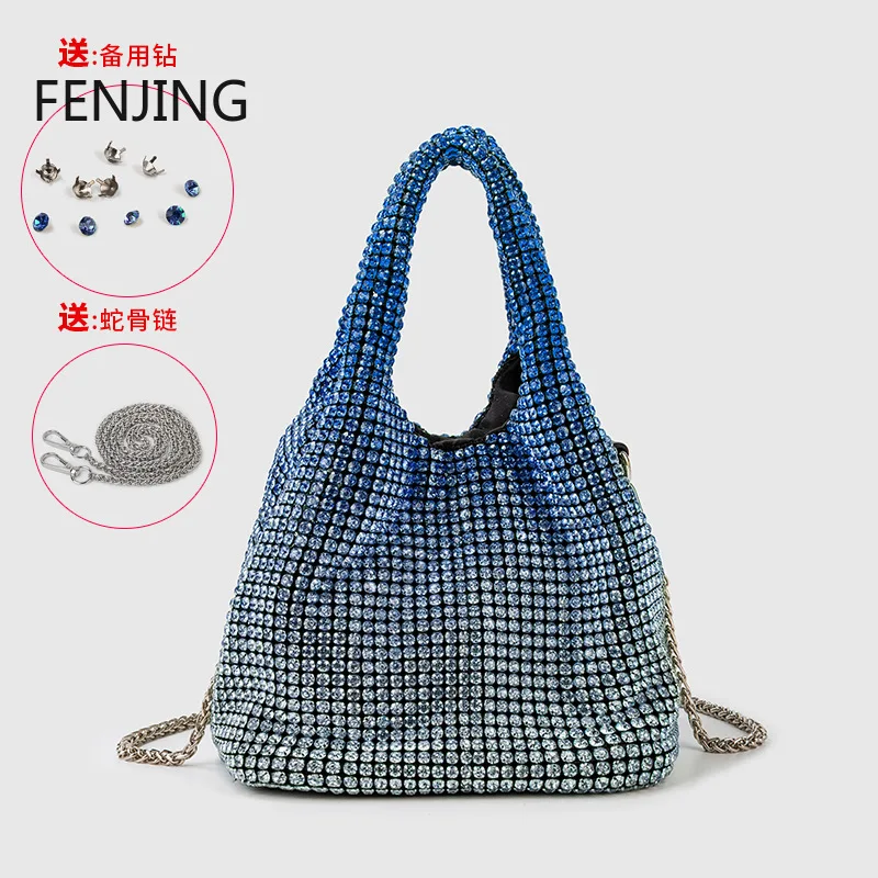 

Handle Rhinestones Evening Clutch Bag Women Purses Handbag Luxury Designer Hobo Shoulder Bag Shiny Diamond Crystal Bucket Bag