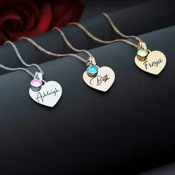 Stainless Steel Personalized Name Necklace Custom Heart Pendant 12 Birthstone Jewelry For Women Children Party Gift 2023