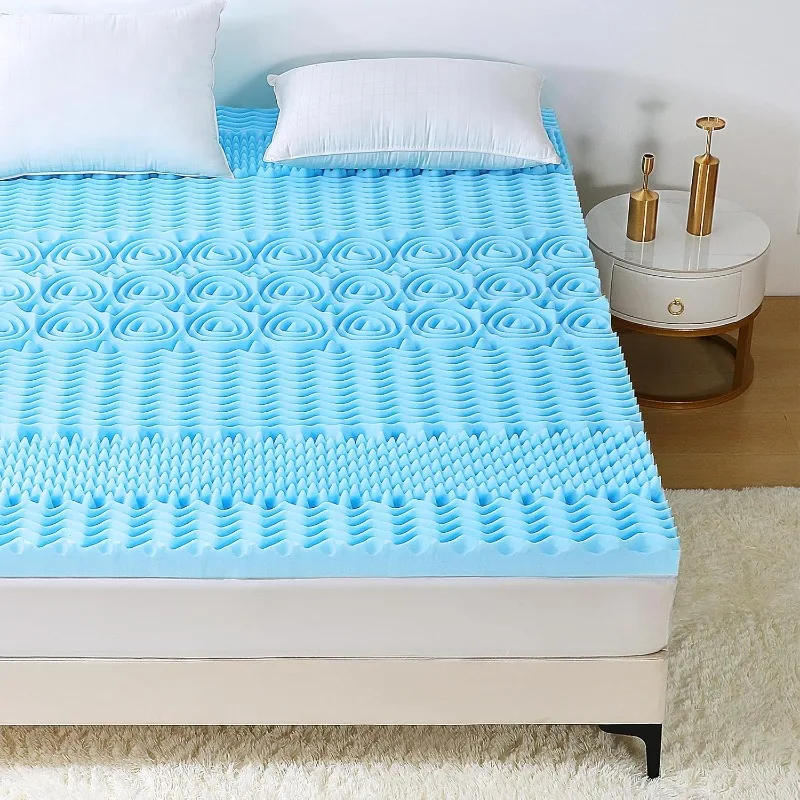 Full Size Mattress Topper, 7 Zone Cooling Foam Mattress Topper with Gel Infused, Egg Crate Bed Topper Mattress Pad