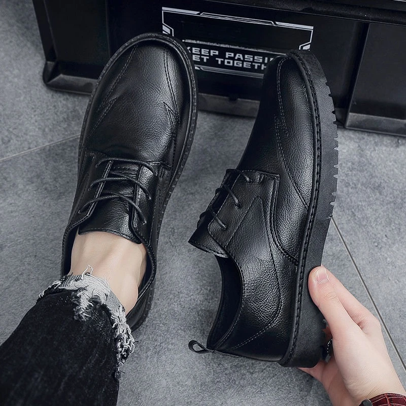 

Мужские кожаные туфли с круглым носком на шнуровке и низким берцем, трендовая мужская повседневная обувь 2025 года, классическая оригинальная новая модная обычная официальная обувь