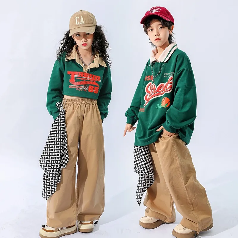 Costume da spettacolo di danza di strada per bambini, costume da ballo di strada per ragazzi hip-hop, set di passerelle di danza jazz per ragazze hip-hop