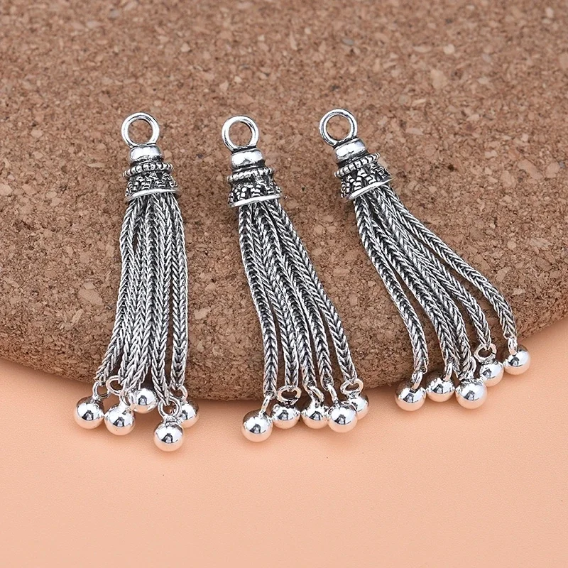 925 sterling silver vintage tassel pendant Handmade DIY beaded material bracelet necklace jewelry accessories for women