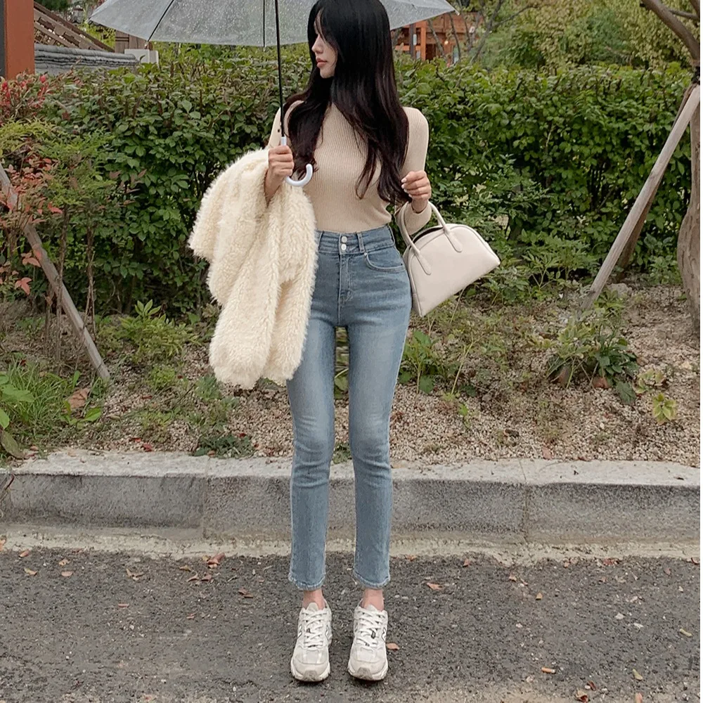 Comfortable High-Waist Elastic Slimming Denim Pants Women's Fashionable Body-Shaping Nine-Piece Pencil Pants Cotton Stretch