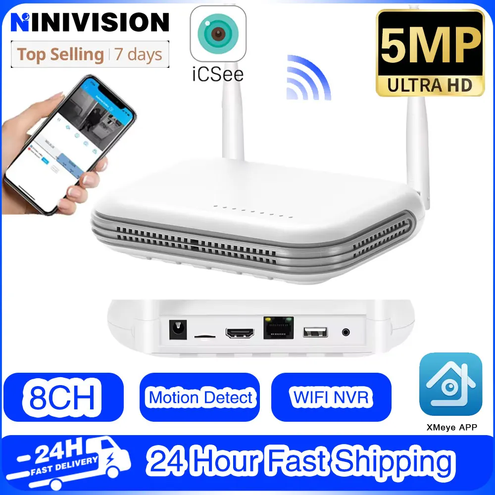 Wifi NVR Mini 4CH 8MP/8CH 5MP XMeye WIFI Video Recorder For Wireless Security System TF Card Slot Face Detection P2P H.265