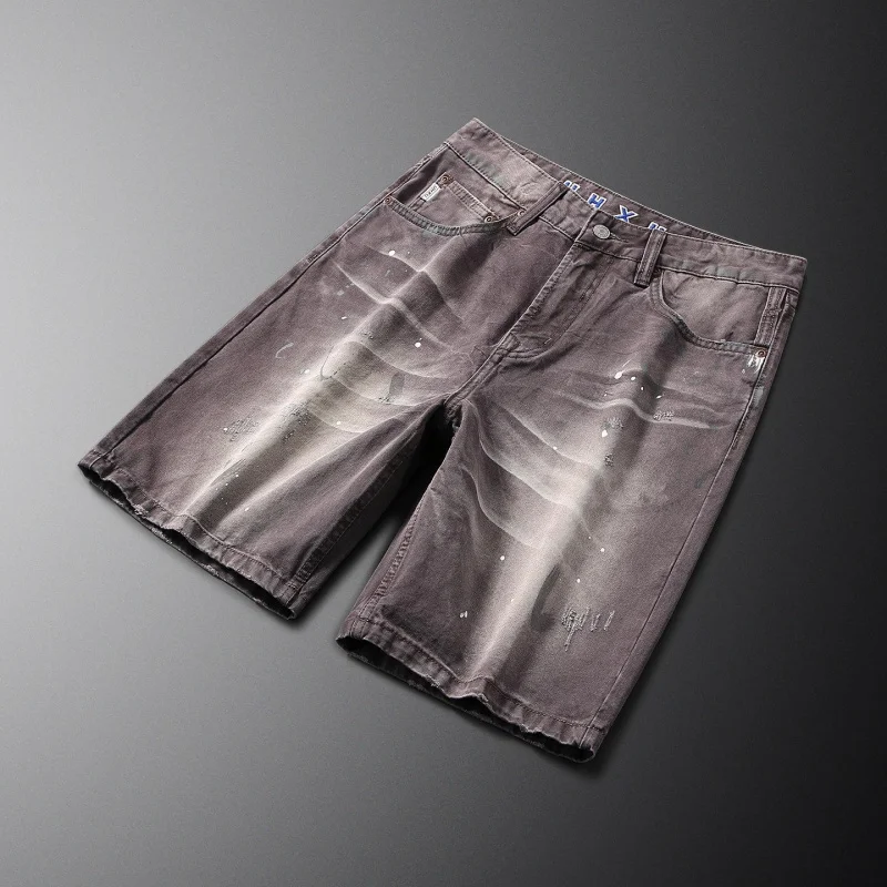 5-Inch Loose Straight Cargo Denim Shorts in American Vintage Style for Men, Versatile for Daily Use and Casual Street Wear