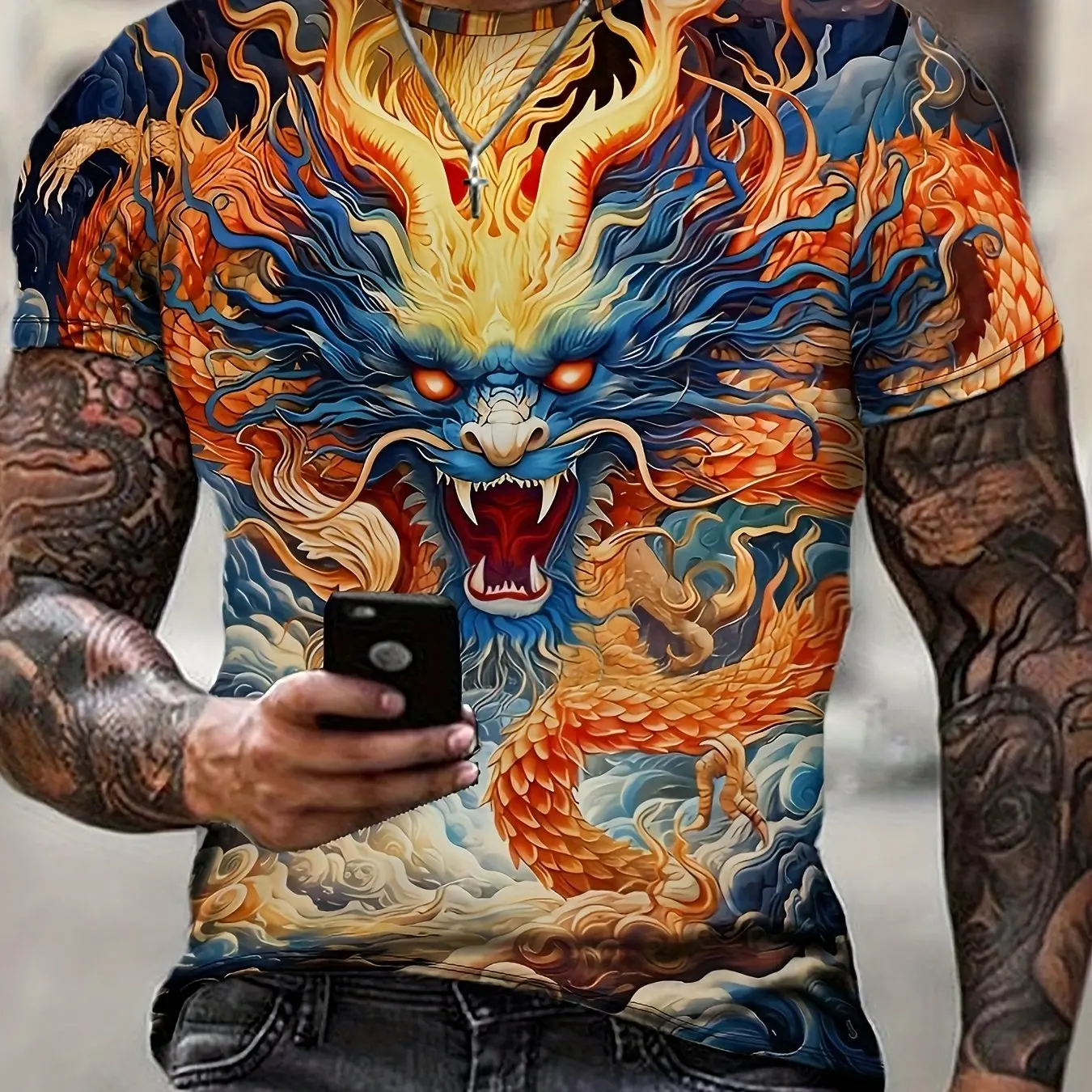Retro T-Shirts For Men Clothing 3d Dragon Print Trend Men's T-Shirt New Designs Short Sleeve Tees Male Tshirts
