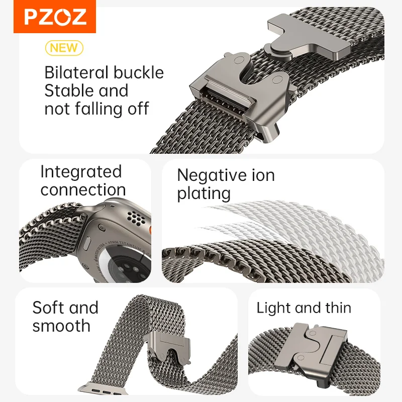 PZOZ Titanarmband für Apple Watch 10 9 8 7 6 SE 5 Uhrenarmband für iWatch-Serie Armbandband 42 mm 44 mm 45 mm 49 mm 38 mm 40 mm