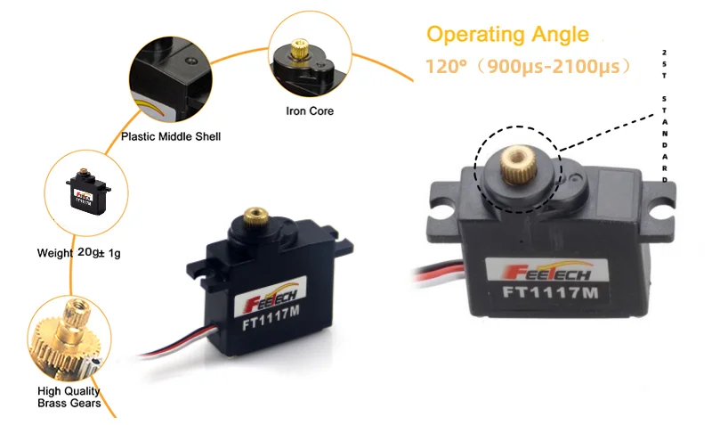 

5 шт. FT1117M 6 В 3,5 кг.см аналоговый сервопривод стандартного размера с металлическим сердечником для радиоуправляемого грузовика/умных игрушек/робота с дистанционным управлением