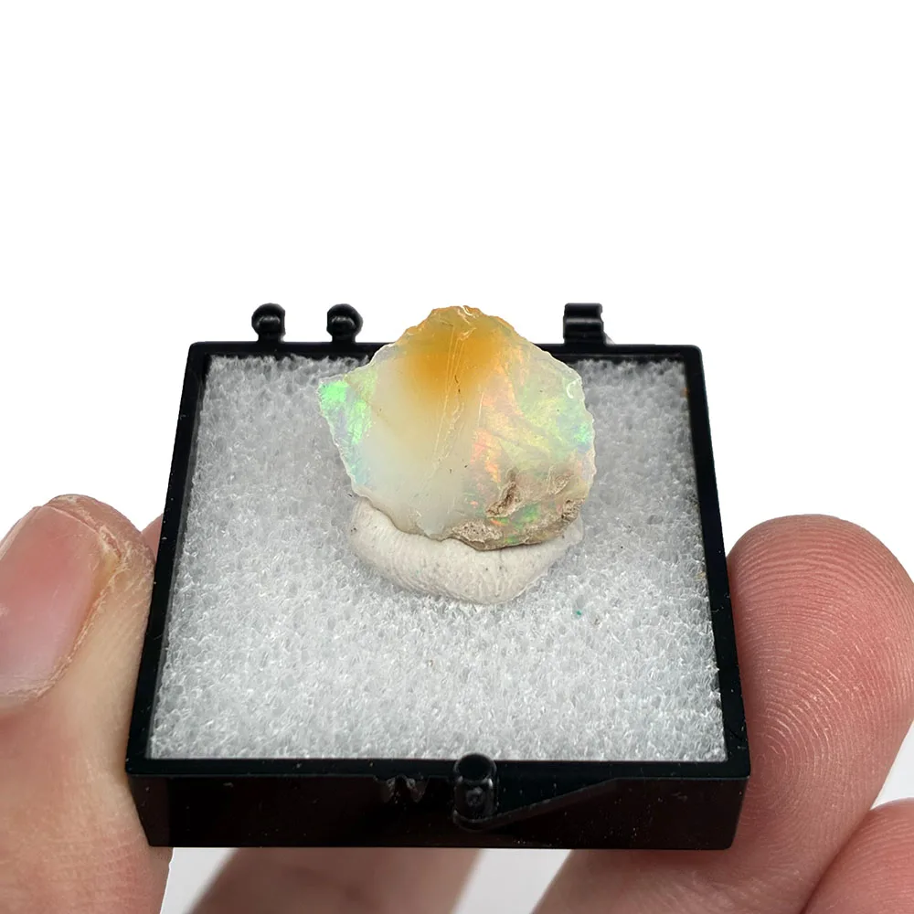 Natural Rare Colorful Ethiopia Opal (No Need Water) Gem Mineral Specimen Box Size:35X35mm (Need lighting) Small Cracks view 4