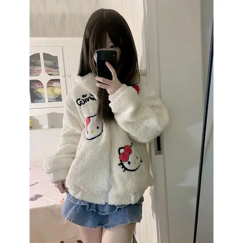 

Универсальная женская зимняя верхняя одежда Sanrio Hello Kitty: классическая, повседневная, модная, простая, милая, трендовая, новинка 2026 года, мягкая, пушистая, теплая.
