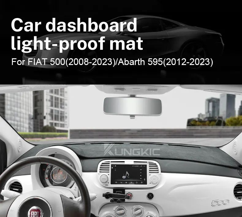 LHD RHD Für Fiat 500 2008-2023 Abarth 595 2012-2017 2018 2019 2020 2021 2022 2023 Flanell Armaturenbrettmatte Auto Sonnenschutzmatte Teppichauflage – Detail 1