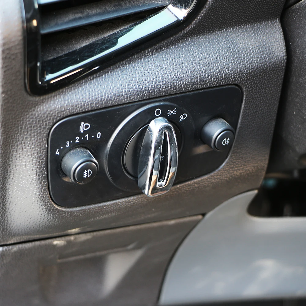 Car ABS Chrome Headlight Lamp Switch Trim Switch Knob Cover Decorative Sequins for Ford Fiesta Ecosport 2009-2017 Interior Acc.