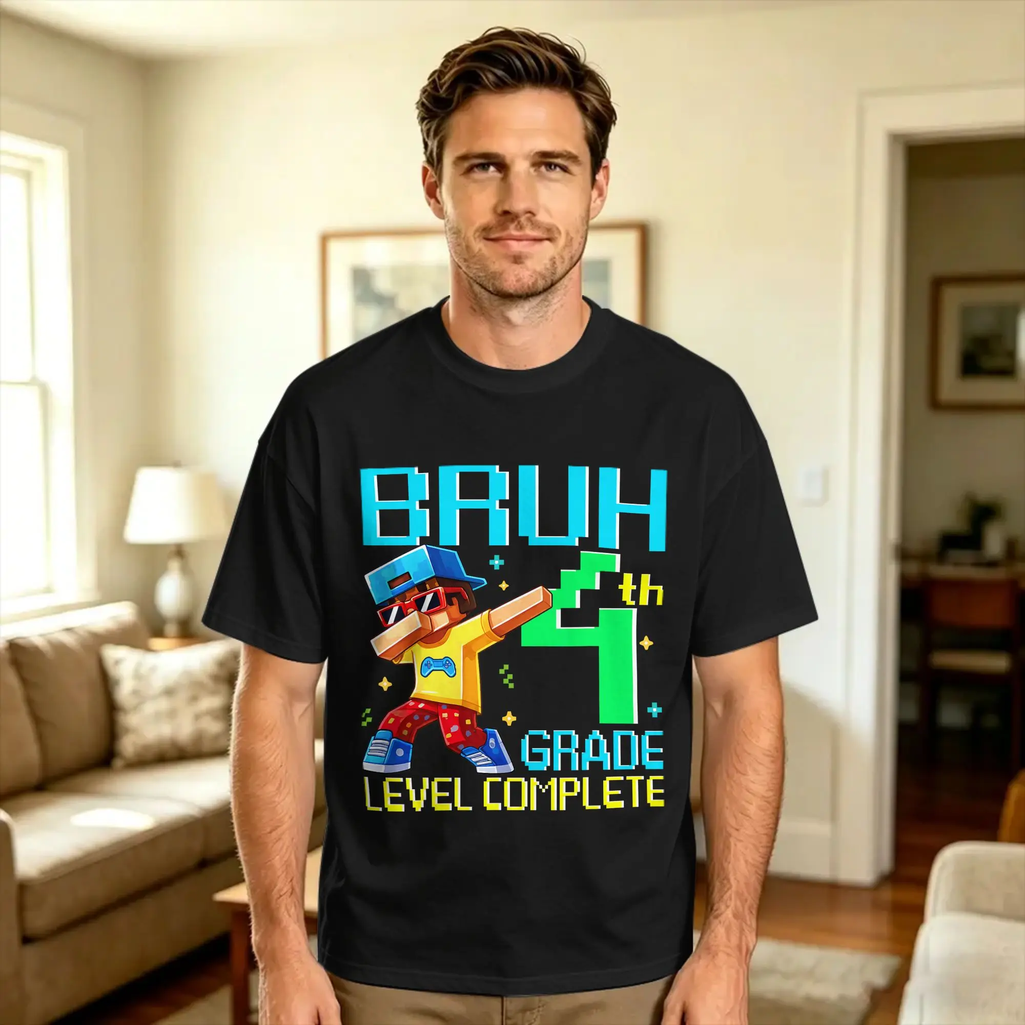 Bruh 4th Grade Level Complete First Day of School Boys Game T Shirt Adult  Y2K Funny T-Shirts Summer O Neck Harajuku Tee Shirt