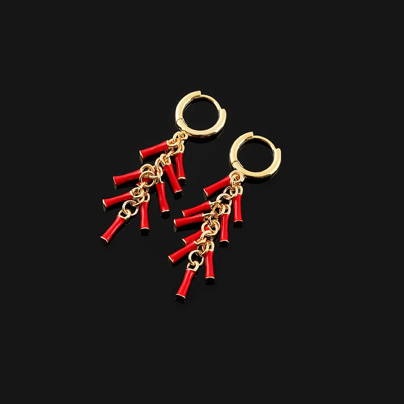 New Female Red Firecracker Tassel Earrings With Chinese Style Festive Mosquito Coils Ear Clips Jewelry Gifts