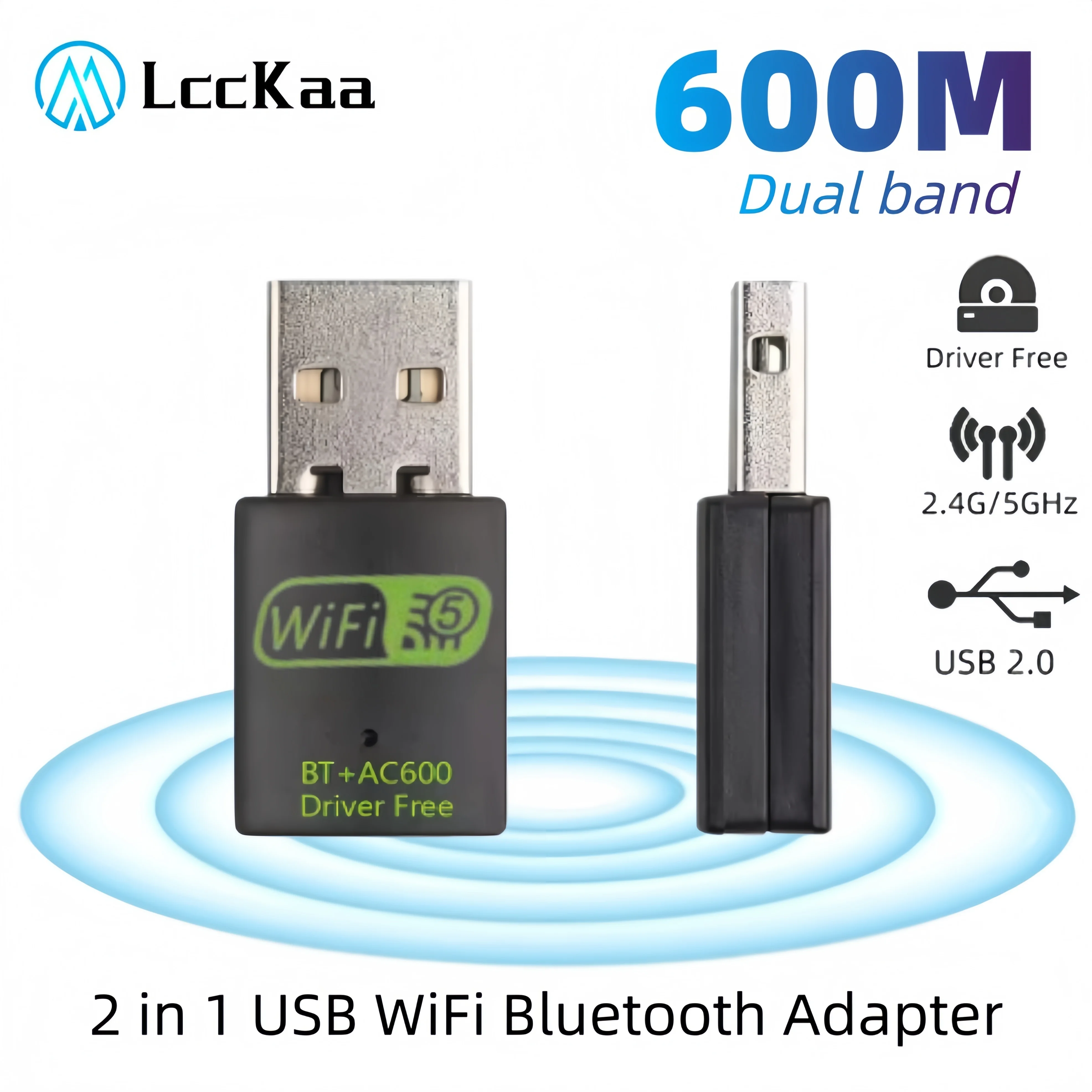 2 in 1 USB WiFi Bluetooth Adapter 600Mbps Dual Band 2.4G 5GHz USB Wi-Fi 5 Network Wireless Wlan Receiver Dongle DRIVER FREE