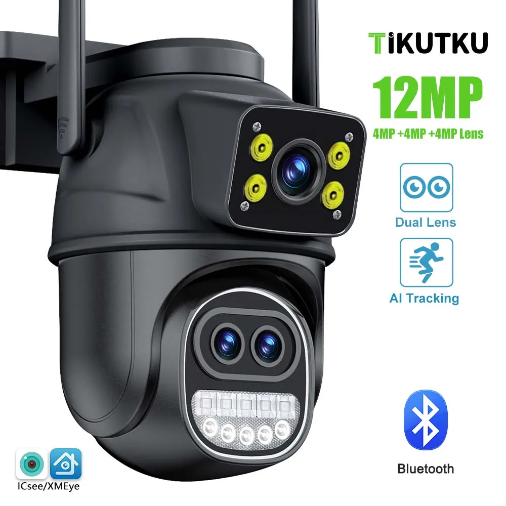 6k 12mp Überwachungs kamera 8x Zoom drei Objektive Dual-Screen-Outdoor-WLAN Home-Schutz IP-Kamera