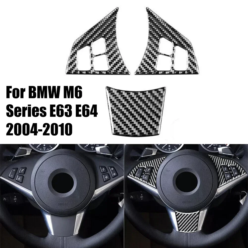 

3pcs Car Carbon Fiber Steering Wheel Cover Trim For BMW 6 Series E63 E64 2004-2010 For 630i/635d/630Ci /645Ci/650i