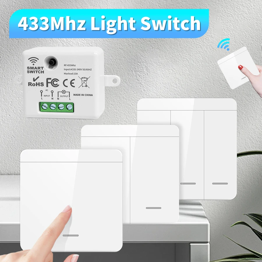 Wireless Light Switch Receiver RF 433MHz Remote Control Light 1/2/3 Gang Wall Panel Switch for LED Light Bulb Chandelier 10A