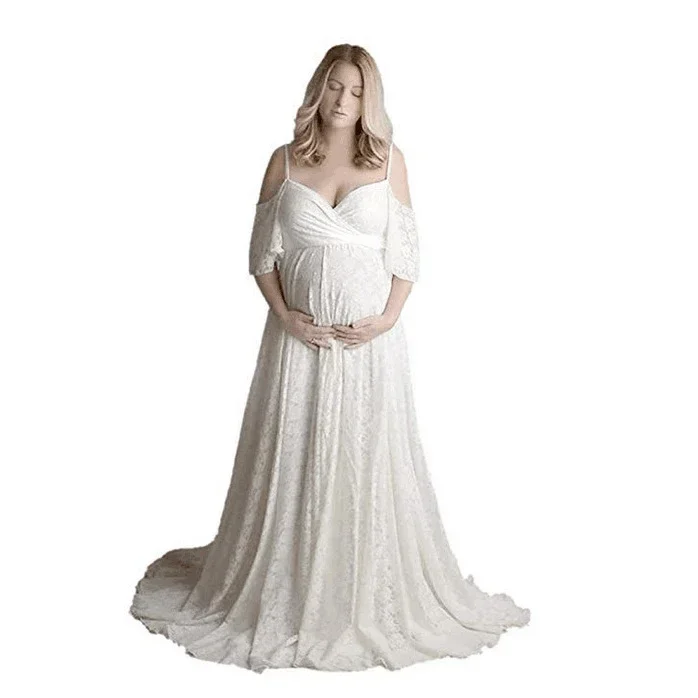 

Lace Maternity Dresses For Photo Shoot Sexy V neck Pregnancy Dress Photography Props Elegence Pregnant Women Maxi Maternity Gown