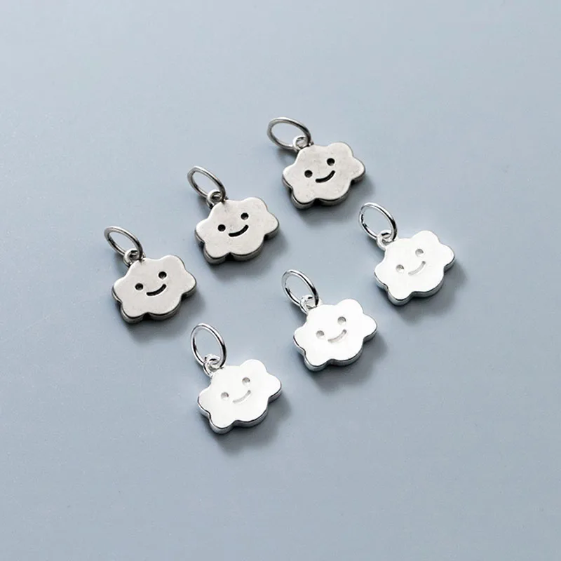 

1pc/Lot 925 Sterling Silver Smile Cloud Circle Charms 10mm Cute Decorations S925 Silver Dangle Pendants DIY Jewelry Accessories