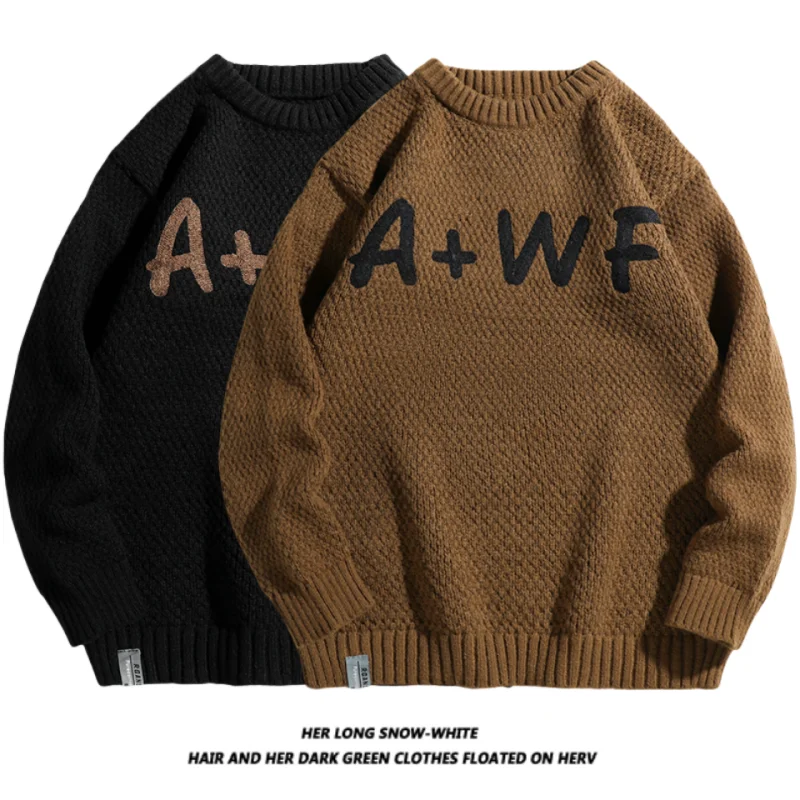 

Thiened Embroidered Knitwear round Ne Men's Sweater Warm Youth Casual Sle Long Sve Polyester Winter Faion Sweater