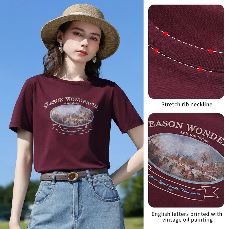 I BELIEVE YOU Short Sleeve Round Neck T-Shirt 2026 Summer New Letter Oil Painting Printed Elegant Women's T-Shirt 2262016272