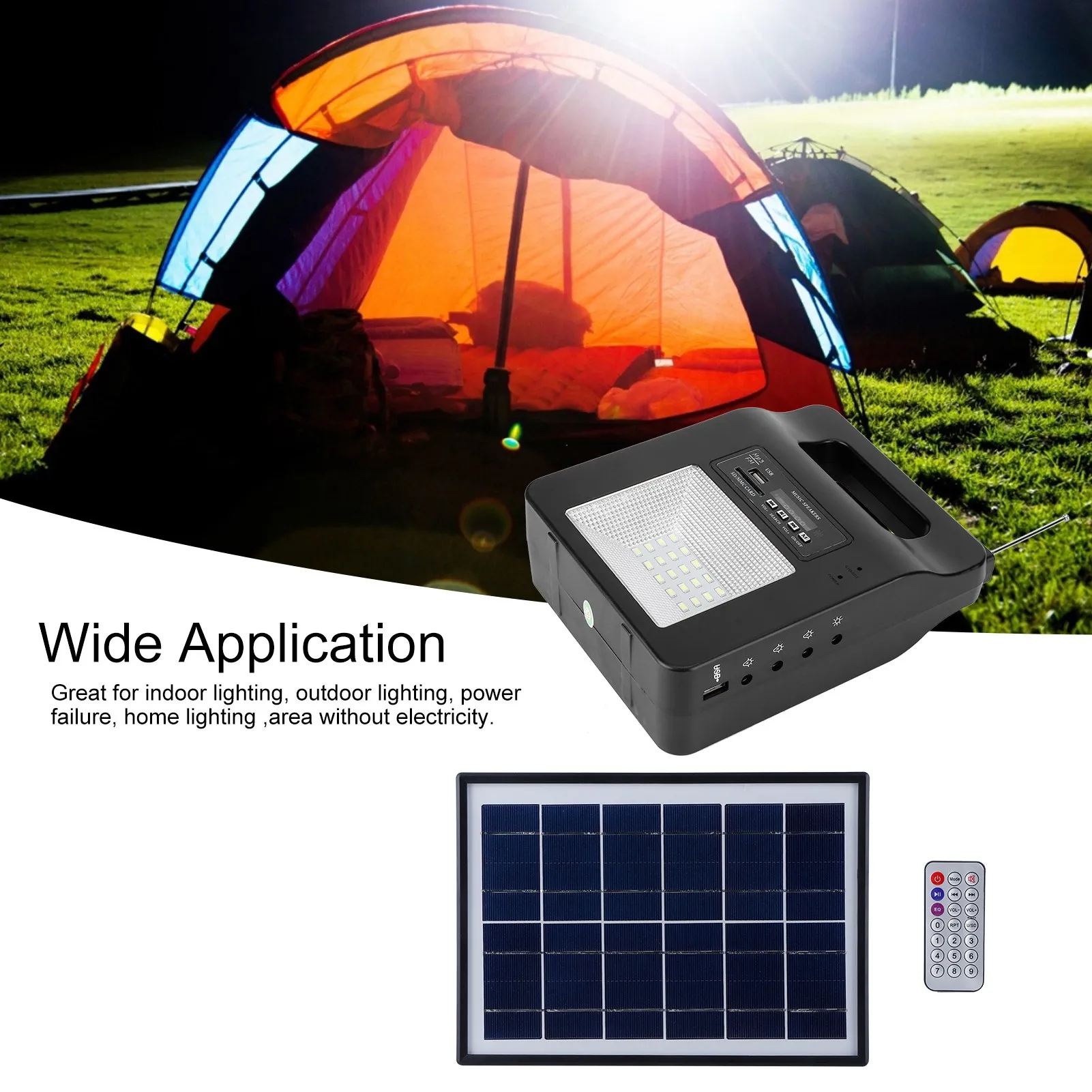 

Camping Solar Lamp, Solar Generator Portable Emergency Backup Battery with FM Speaker USB Charger Solar Panel Bulb